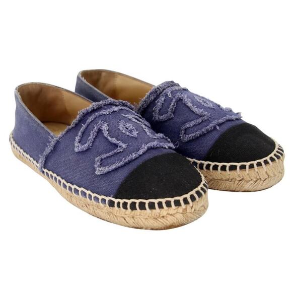 Chanel Espadrille 37 Canvas Linen Raw Edge Cap-toe Flats CC-0717N-0002 - Picture 5 of 12